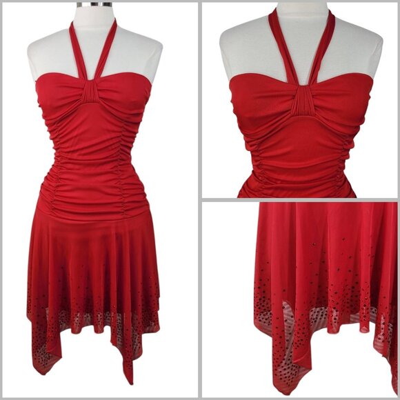 Vintage 90s Prom Dress Small Medium Evening Layered Red Sequin party event Alt - Picture 1 of 9